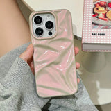 Qfdian  Fashion Purple Wrinkle Wave Pattern Glossy Phone Back Case For iPhone 16 15 14 13 12 11 Pro Max Colorful Pink Protective Cover