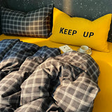 Qfdian  High Quality Beauty Bedding Set Plaid Duvet Cover Bed Sheet Set With Pillowcases Adult Dormitory Queen Size Winter Home Decor