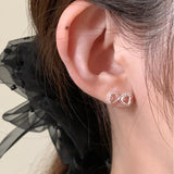 Qfdian  Bow Stud Earrings Lace Ballet Style Sweet Delicate Silver Tone Cubic Zirconia Lightweight Premium Daily Wear Jewelry for Women