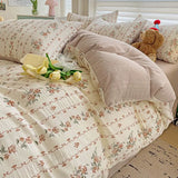 Qfdian Floral print French Style Bedding Set Bubble cotton Duvet Cover Set Washed Cotton Flat Sheet set Queen For Girl Decor Home
