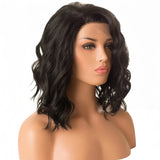 Qfdian Short Black Wavy Wig for Women Synthetic Lace Front Wig 12 Inch Shoulder Length Side Part Bob Curly Wig 13x4 Frontal Daily Use