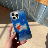 Qfdian Winter scarf puppy shiny fundas for iphone 15pro 14promax 13 15 16 14 pro max 13promax blue gradient anti-fall rope phone case