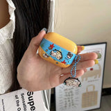 Qfdian Cute Music Dog Pendant Chain Grid Earphone Case Protect For Airpods 1 2 3 4 Cover Soft Shockproof For Air Pods Pro Pro2nd Fundas