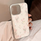 Qfdian Ins gilding flower back cover for iphone 14 15 13 pro max 16 promax cartoon tulips shiny phone case