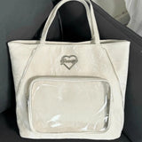 Qfdian Transparent Fashion Heart Tote Bag All Match Simple Y2k Aesthetic Women Handbags Vintage Casual High-capacity Shoulder Ita Bags
