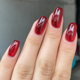 Qfdian  24pcs Glossy Red Cat's Eye Press On Nails Full Cover Nude Color Wearable Almond False Nails Charms Detachable Fake Nail For Girl