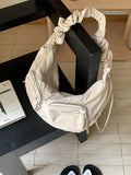 Qfdian Vintage Women Nylon Zipper Hobo Bag Streetwear All Match Y2k Aesthetic Ins Shoulder Bags Drawstring Pleated Handbags Crossbody