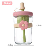 Qfdian  Cute Flower Tea Water Separation Glass Cup with Straw Cold Brew Flower Tea Cup For Women Tumbler Juice Milk Coffee Drinkware Cup