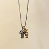 Qfdian Korean Colorful Stones Geometric Pendant Necklace for Women Simple Metal Grape Cluster Clavicle Chain Sweater Chain Jewelry Gift