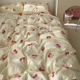 Qfdian Ins Korean Pastoral Flower Bedding Set Purple Bed Flat Sheet Pillowcase Twin Full Queen Size Bed Linen Women Girls Duvet Cover