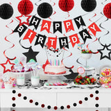 Qfdian  Blue Birthday Party Decoration Honeycomb Balls Happy Birthday Banner Hanging Swirls Circle Dots Garland Boy Birthday Party Decor