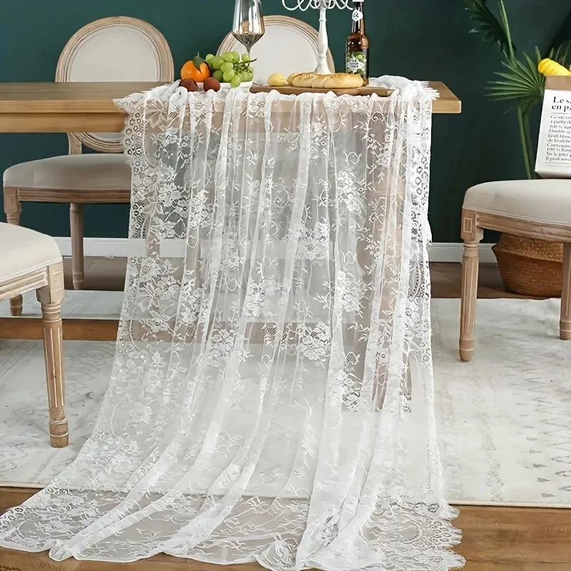 New Lace Table Cloth Retro Mesh Tablecloth White Rectangle Table Cover Wedding Party Decor Picnic Cloth Background Cloth