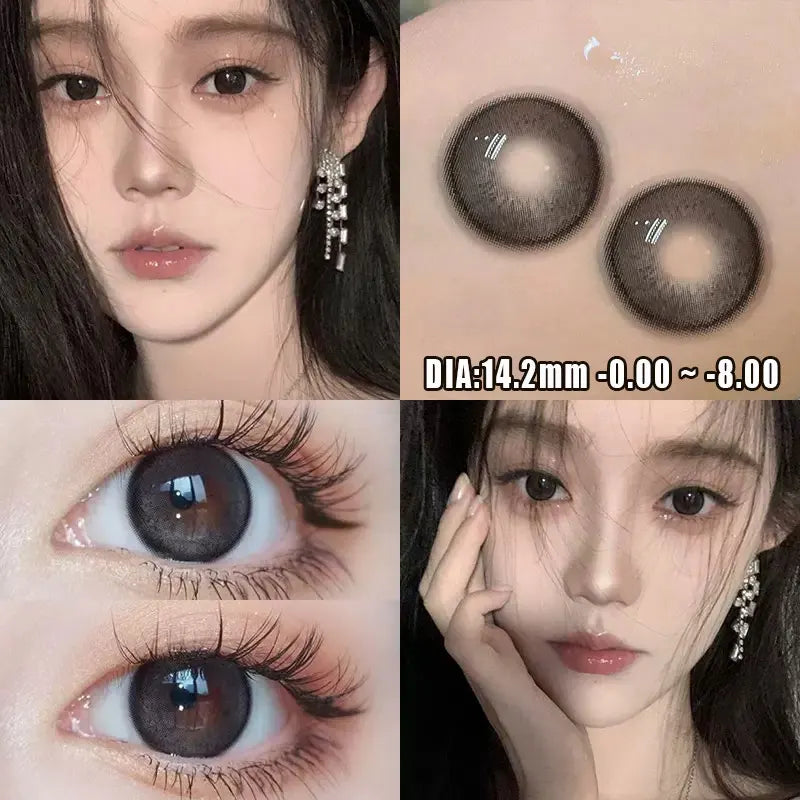 Qfdian 2PCS Green Colored Contact Circular Lenses Degree -0.00 to -8.00 Myopia Brown Eyes Beauty Pupil Makeup Lens Fast Shipping