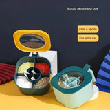 Qfdian  4 in 1 Round Plastic Seasoning Box Set with Integrated Spoons Salt Pepper Spice Containers for Kitchen Countertop Organizer