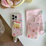 Qfdian Magnetic cute cartoon cake bracket cover for iphone 12pro 13 14promax 15pro 15 14 pro max pink funda lovely animals phone case
