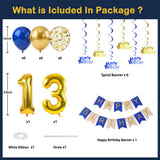 Qfdian  Royal Blue Gold 13th Birthday Decorations Happy Birthday Banner Swirls with Number 13 Foil Latex Balloon 13 Year Old Party Decor