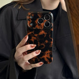 Qfdian Brown Amber Retro Leopard Print Tpu Gloss Phone Case For iPhone 17 16 15 14 13 12 11 Pro Max 14/15 Plus 17 Air Soft Back Cover