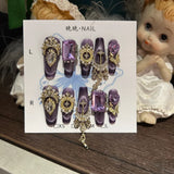 Qfdian 10Pcs High Quality Handmade Press on Nails Purple High-end Heavy Industry Luxury Temperament Bursts With Pure Desire Nail Art