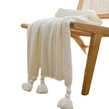 Qfdian  Nordic Blankets for Bed Sofa Couch Chunky Knit Bedspread Knitted Throw Blanket with Tassel Plain Color Waffle Embossed Blanket