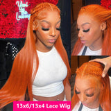 Qfdian 36 Inch Orange Ginger 13x6 Hd Lace Frontal Wigs Human Hair 13X4 Straight Lace Front Wigs Human Hair 100% Colored Wigs For Women