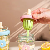 Qfdian  Cute Flower Tea Water Separation Glass Cup with Straw Cold Brew Flower Tea Cup For Women Tumbler Juice Milk Coffee Drinkware Cup