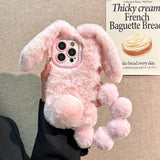Qfdian  Plush Bunny Ears Phone Cases, for IPhone 17 16e 16 15 14 13 12 11 Mini Air Pro Max X XR XSMax,Soft Cute Lovely Covers Case