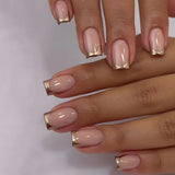 Qfdian 24Pcs Gradient White Fake Nail Short Square Ballet Simple False Nails Press on Wearable Nude Nails Art Full Cover Manicure Tips