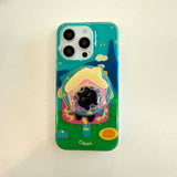 Qfdian Cartoon black cat house magnetic stand holder cute shell for iphone 14promax 15pro 16 14 13 15 pro max 13pro 16pro  phone case