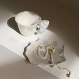 Qfdian  Home French Conch Mug Coffee Shop Matte Ceramic Coffee Cups Retro Relief Shell with Cup Plate Set Mate Pair Cup Gift Tea Cup