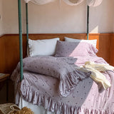 Nature Wrinkled Washed Cotton Lavender Violet Bedding set Chic Wide edge Super Soft Comfy Duvet cover Bed Sheet Pillowcases