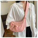 Qfdian Women Ins Casual Sweet Kawaii Bow Handbags Pleated Y2k Aesthetic Vintage Underarm Bag Fashion All Match Shoulder Crossbody Bags