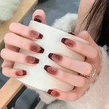 Qfdian  24PCS Fake Nails French Women Press Nails, Small Fresh Short Nails Removable Artistic Wearing Nails.