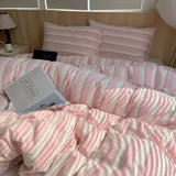 Qfdian  Nordic Ins Bedding Set Pure Cotton Duvet Cover Set Bed Sheets Set Skin-Friendly Single Twin Full Queen Size Flat&Fitted Sheet