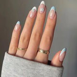 Qfdian 24Pcs Golden French Fake Nail with Almond Head Design Simple Oval False Nails Wearable Press on Nails Full Cover Nail Tips
