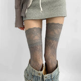 Qfdian 2025 Women Flower Lace Fishnet Thigh High Stockings Japanese Style JK Girl Sweet Lace Trim Frilly Over Knee Long Socks