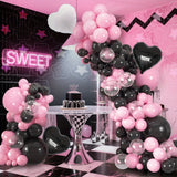 Qfdian  114pcs Black And Pink Balloons Garland Arch Kit Suitable for Birthday Theme Parties,Bridal Showers,Graduation,Anniversary Party