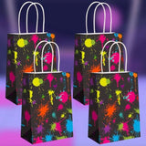 Qfdian  12 Pieces Gift Bags with Handle, Paper Treat Candy Bag Glow in The Dark Favor Bags For Glow Theme Party Decoration Supplies