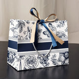 Qfdian  6Pcs Navy Blue Red Flower Butterfly Leaves Art Line Drawing Portable Gift Bags with Ribbon for Wedding Birthday Party Guest Gift