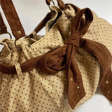 Qfdian  Korean Vintage Canvas Bag Y2k Aesthetic Sweet Dots Fashion Bow Pleated Shoulder Bags Streetwear Casual All Match Underarm Bag