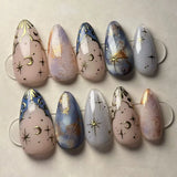 Qfdian 24Pcs 3D Green Ripple Design False Nails Cat's Eye French Almond Fake Nail Tips Leaves Pattern Removable Oval Press on Nails