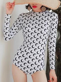 Qfdian  Women's Backless Hollowed Out One-Piece Swimsuit Summer Streetwear Y2K Spicy Girl Long Sleeved Printed Slim Fit Bikini