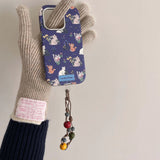 Qfdian Ins floral cat cute leather cover for iphone 15pro 16Pro 14promax 13promax 14 13 15 16 pro max colorful chain rope phone case