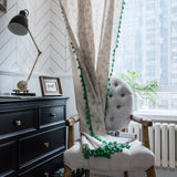 Qfdian Boho Curtains Floral Semi-Blackout Windows Curtains with Tassels Cotton Linen Curtains Panels for Bedroom Living Room, 1 Panel