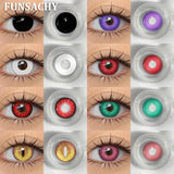 Qfdian  1 Pair Crazy Halloween Cosplay Contact Lenses Eye Makeup Lens Vampire White Black Red Contacts Anime Cosplay Softlens