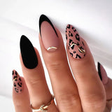 Qfdian 24Pcs Short Round Head False Nails Glitter Pink Almond Fake Nails Strawberry Full Cover Press on Nails Wearable Nail Tips