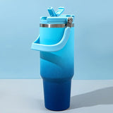 Qfdian  900ML Gradient Straw Thermos Bottle Portable Car Coffee Mug Cup Cold and Hot Stainless Steel Thermal Water Bottle with Handle