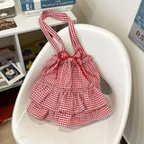 Qfdian Y2k Aesthetic Preppy Plaid Ruffled Women's Handbags Korean Women Fashion Shoulder Bags All Match Drawstring Pleated Underarm Bag