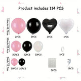 Qfdian  114pcs Black And Pink Balloons Garland Arch Kit Suitable for Birthday Theme Parties,Bridal Showers,Graduation,Anniversary Party