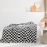 Qfdian Throw Blankets Flannel Blanket with Checkerboard Grid Pattern Soft Throw Blanket for Couch, Sofa Warm and Cozy for All Seasons