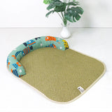 Qfdian  Cotton Linen Rattan Pet Dog Bed Mat Washable Summer Cooling Sleeping Pad with U Shaped Bolster for Dogs Cats Indoor Sofa Floor